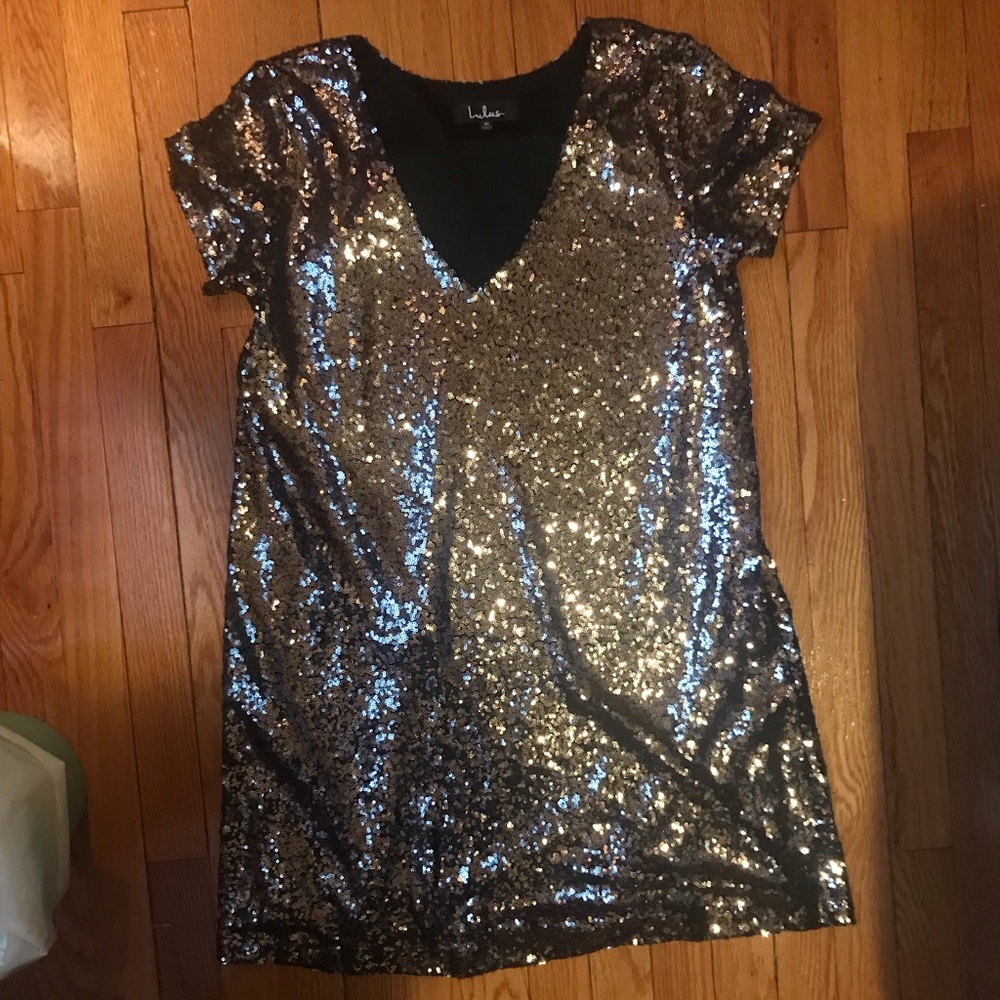 Silver sequin shift dress
